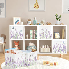 HUUMONSS collapsible storage bin with handles for easy shelf access.