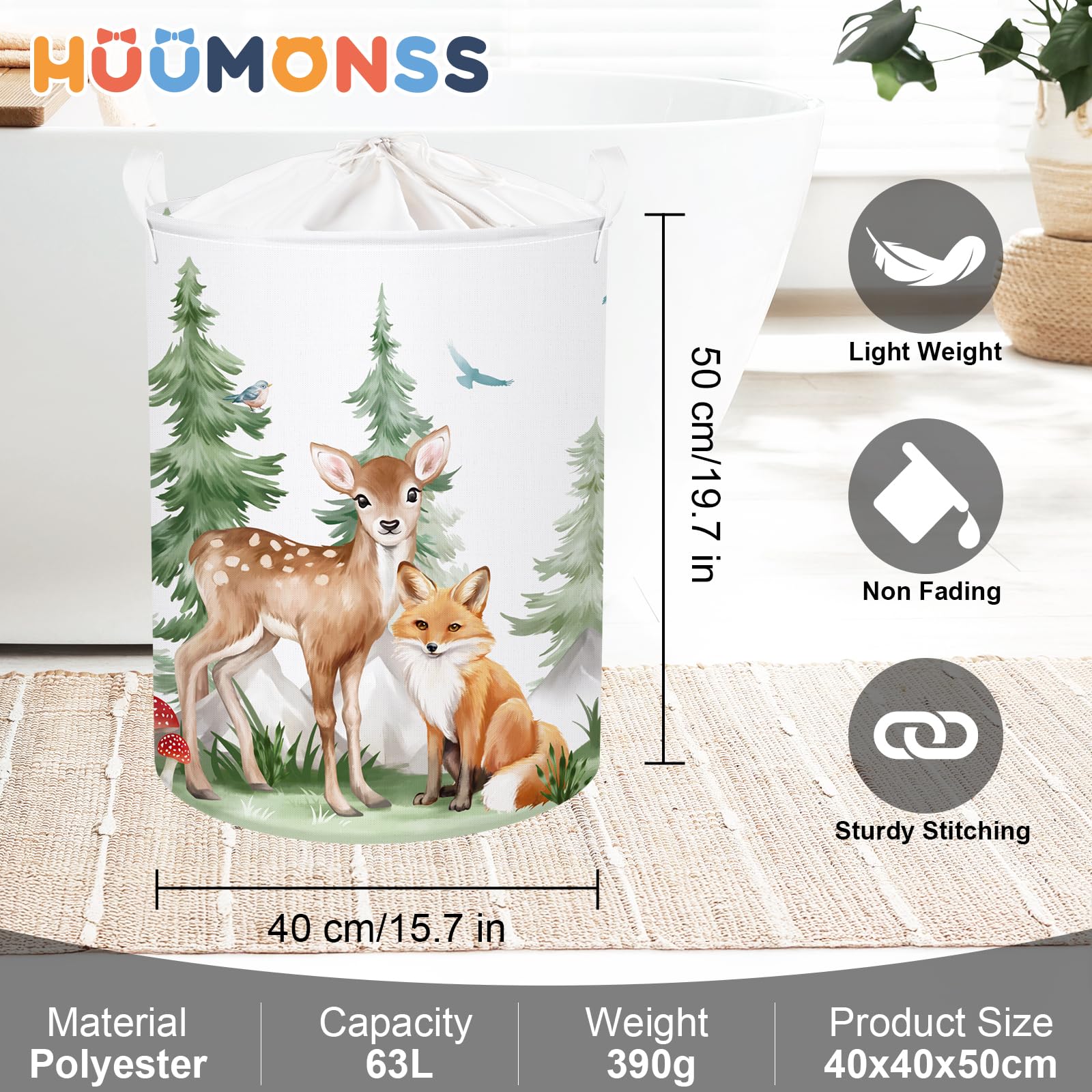 HUUMONSS decorative kid room bin, blends with decor while concealing laundry.