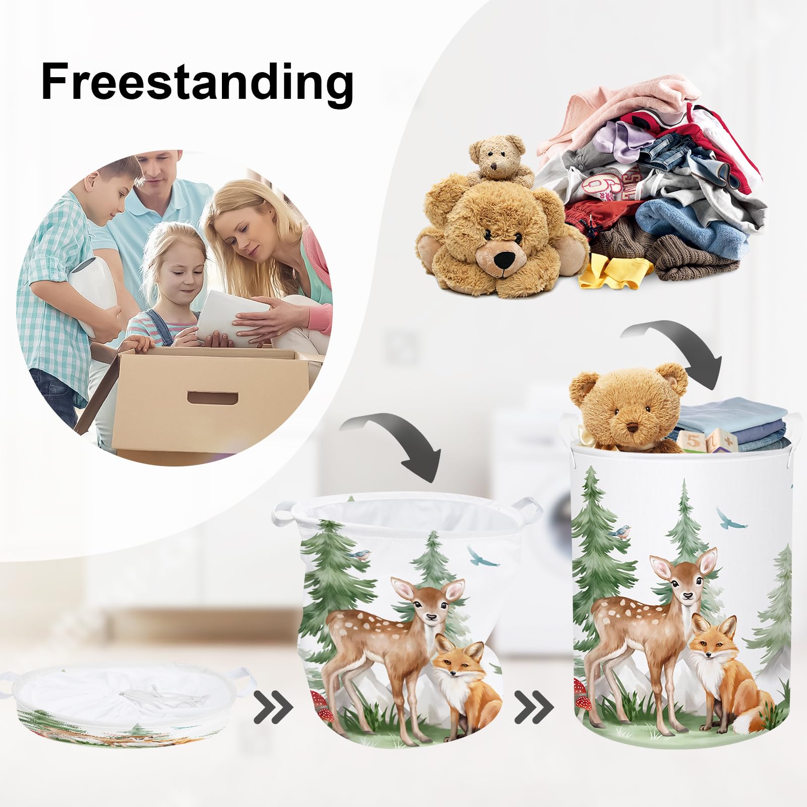 HUUMONSS deer illustration storage basket, keeps nursery toys tidy and accessible.