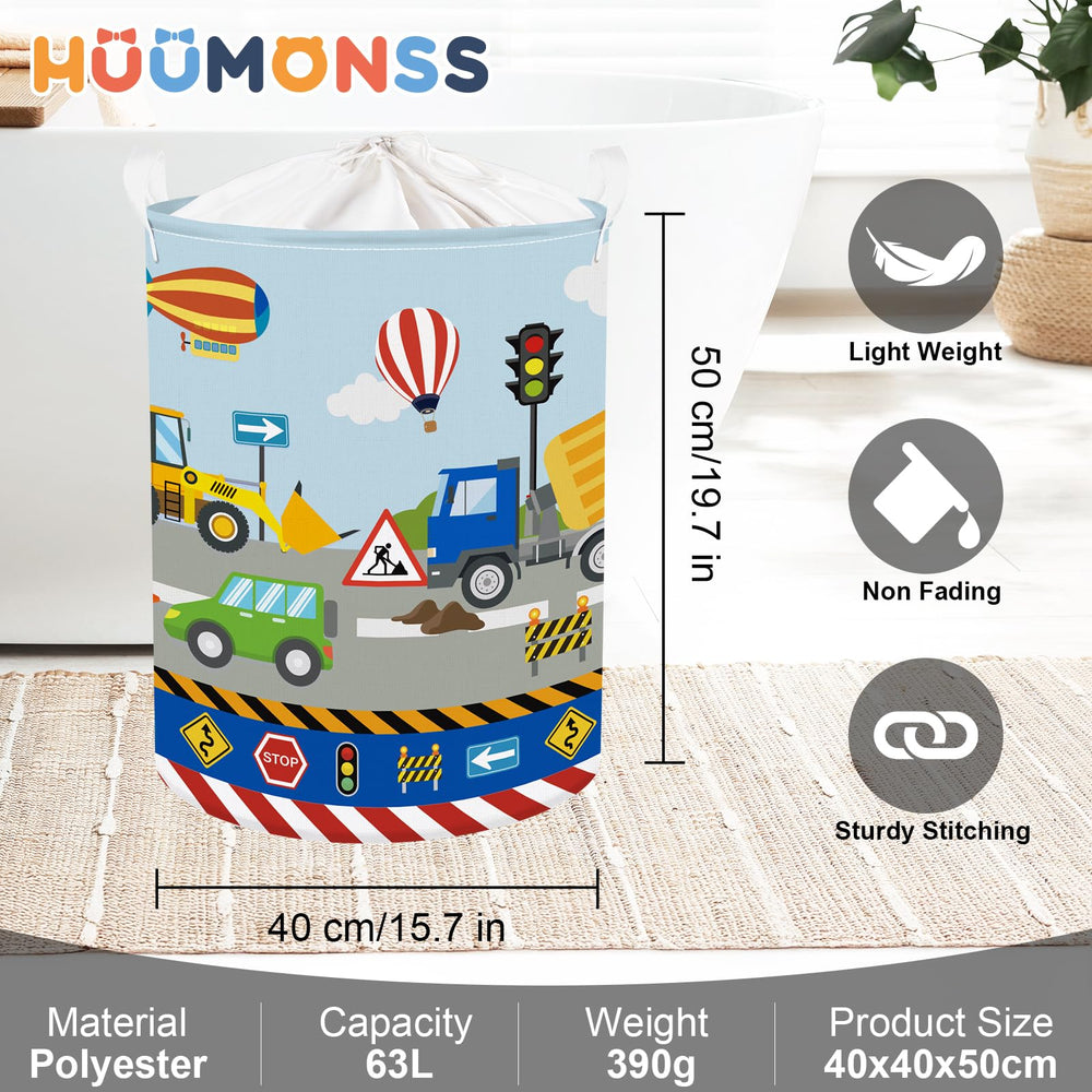HUUMONSS drawstring cover toy bin keeps contents neat and protected.