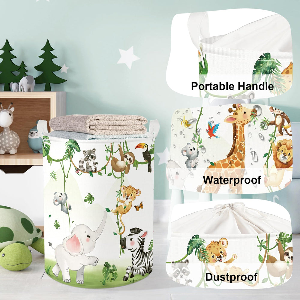 HUUMONSS freestanding giraffe vine basket stays upright for easy laundry.