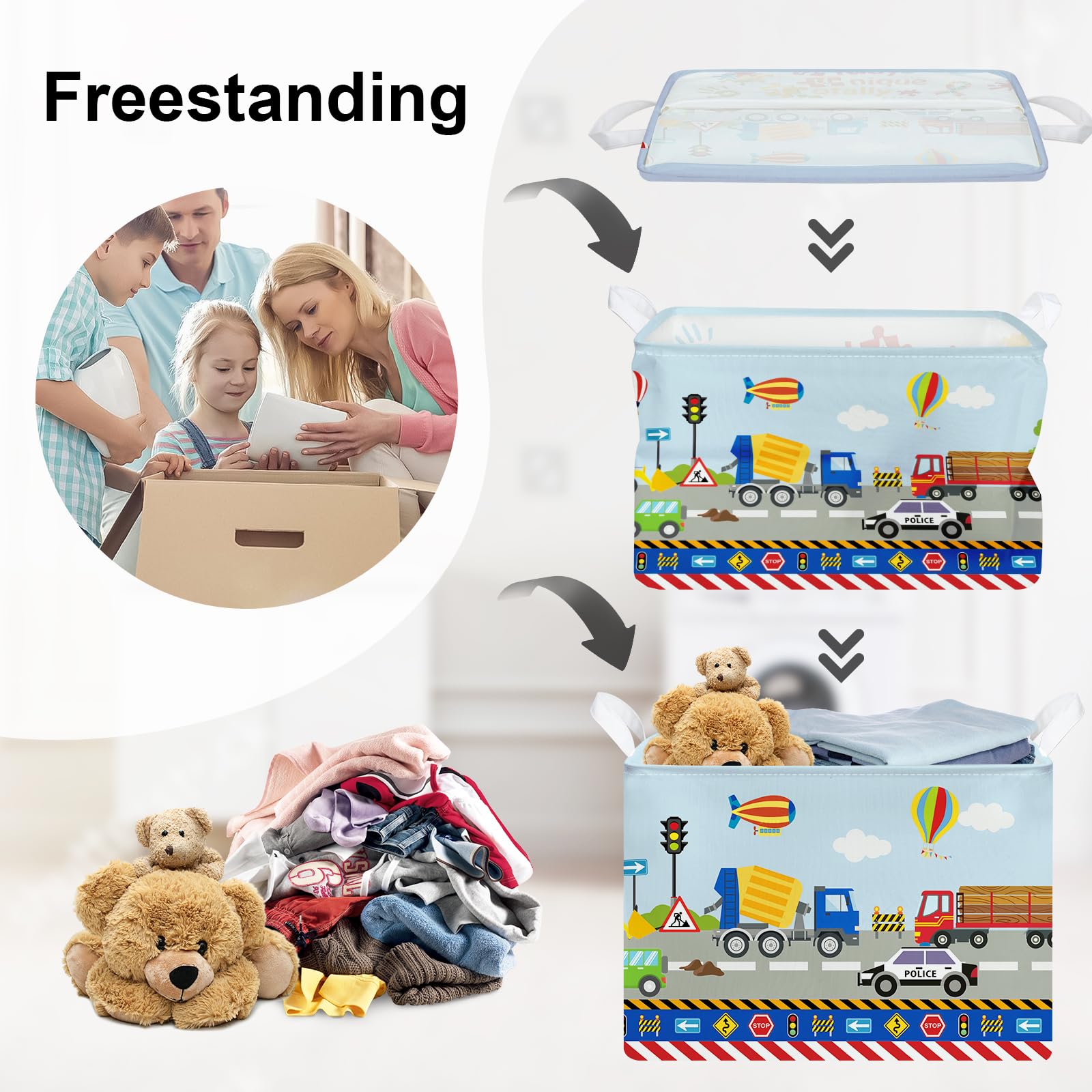 HUUMONSS kids-toy-storage-basket holds crafts and books in a playful way.