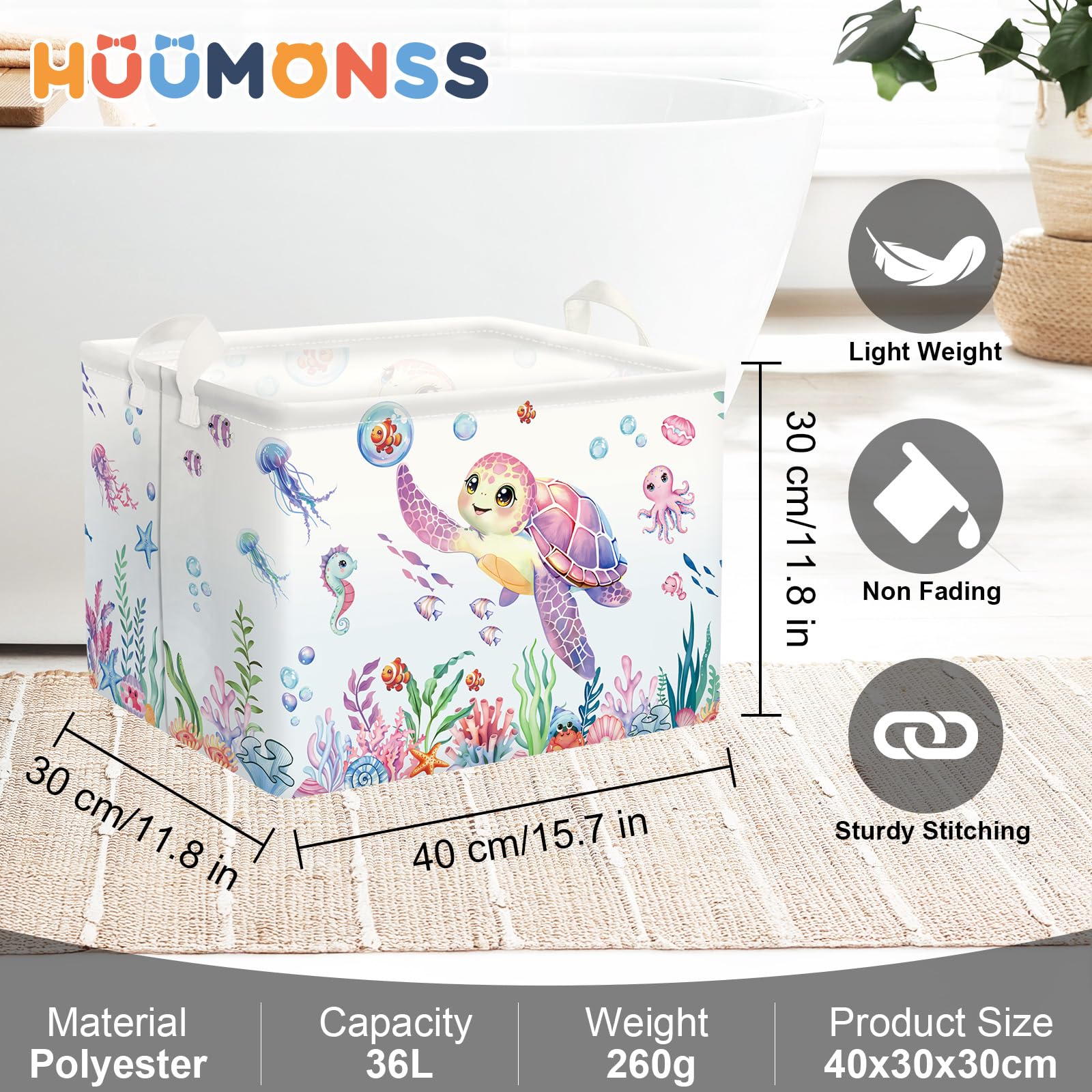 HUUMONSS Large kid toy box bin for tidy playroom and easy shelf storage.