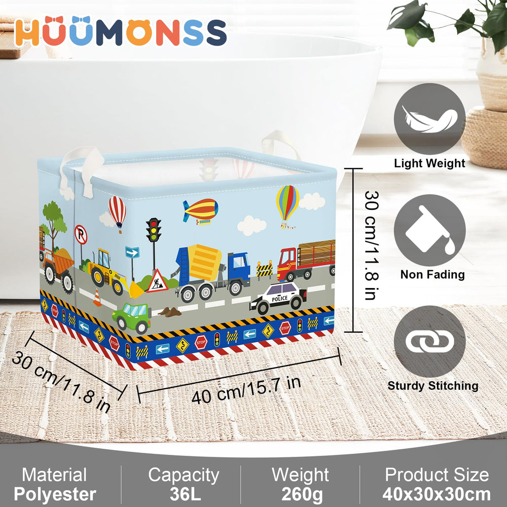 HUUMONSS nursery-decor-tidy-basket blends with decor and reduces clutter.