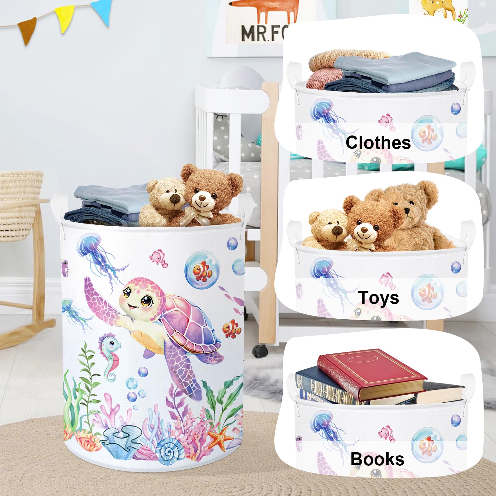 HUUMONSS Ocean Animals 63L capacity provides roomy space for laundry and toys.
