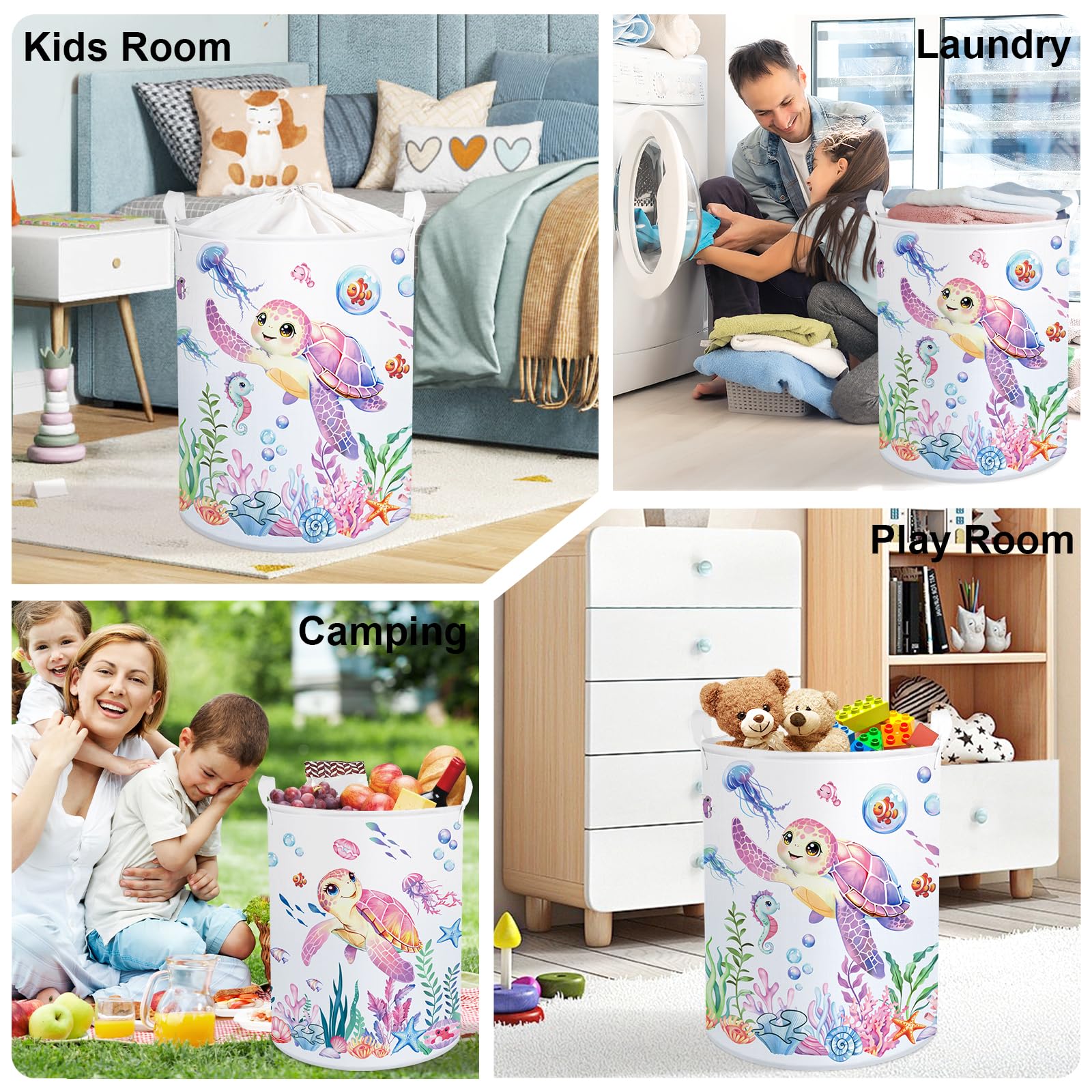 HUUMONSS Ocean Animals Reinforced handles ease carrying between rooms.