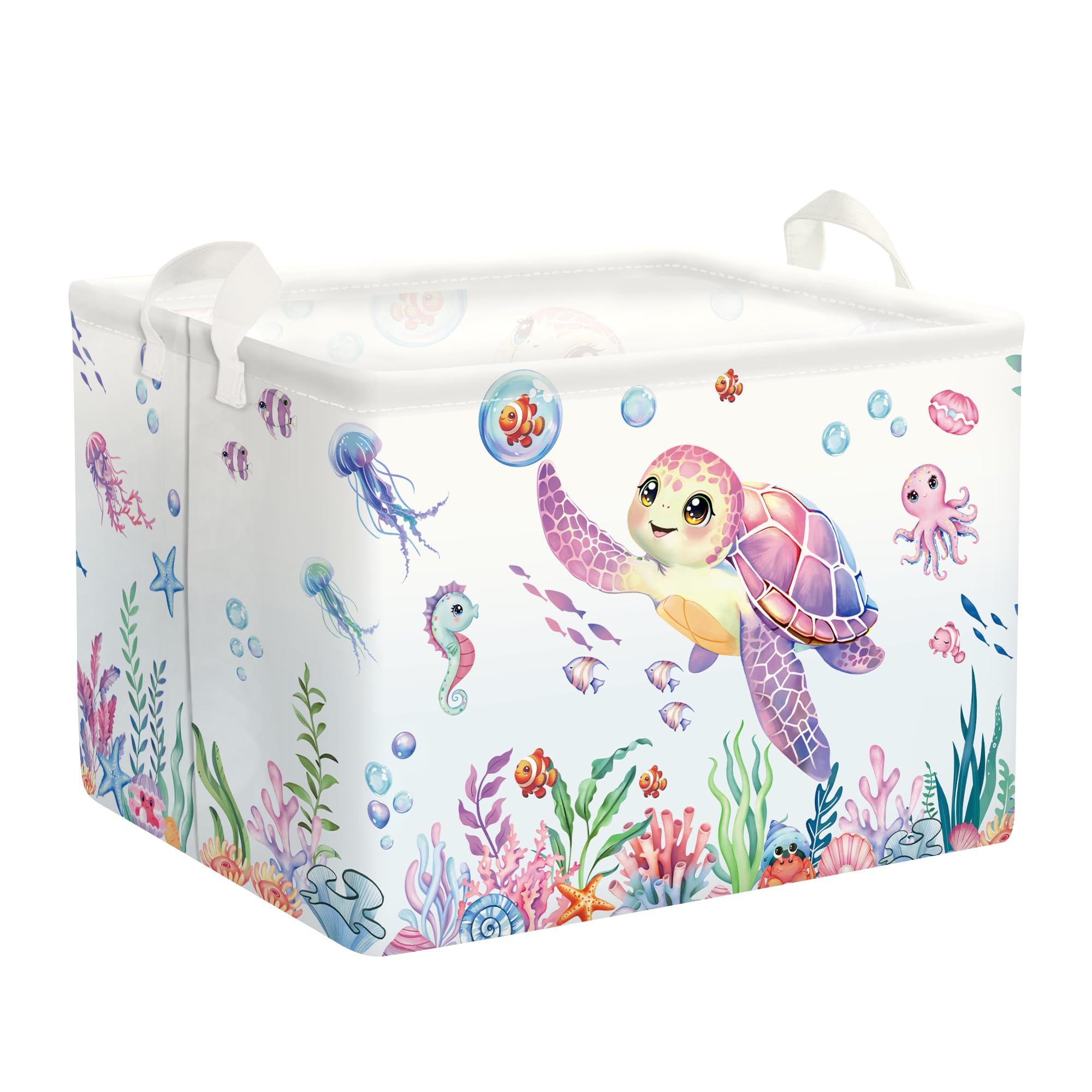 HUUMONSS Ocean Animals sea turtle laundry basket keeps nursery tidy with playful marine design.