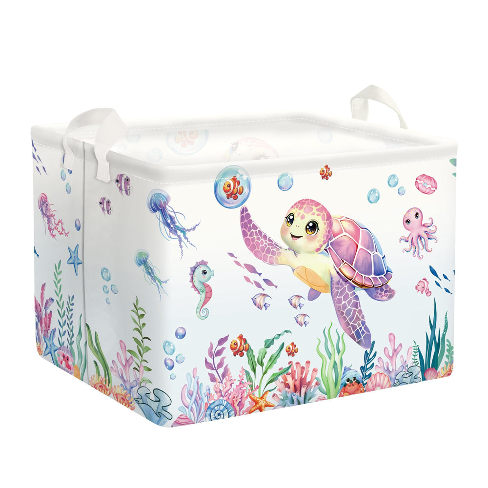 HUUMONSS Ocean Animals sea turtle laundry basket keeps nursery tidy with playful marine design.
