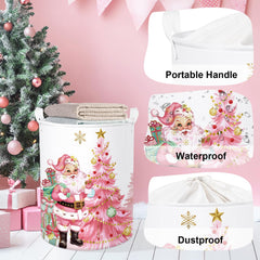HUUMONSS pink Santa Claus laundry hamper freestanding frame stays upright during use