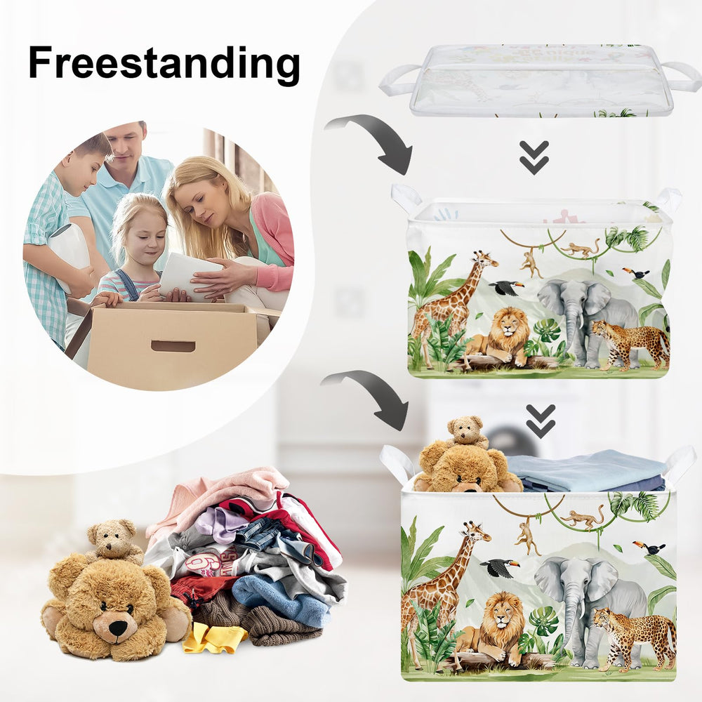 HUUMONSS safari hamper shows elephant design, easy to pop open and store.