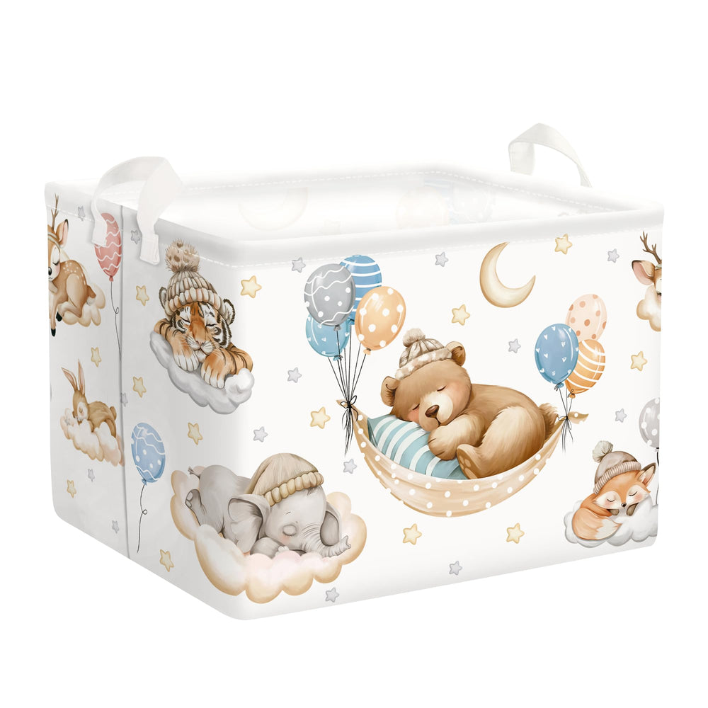 HUUMONSS Sleeping Animals Bear Laundry Hamper keeps nursery clutter organized with a charming bear design.