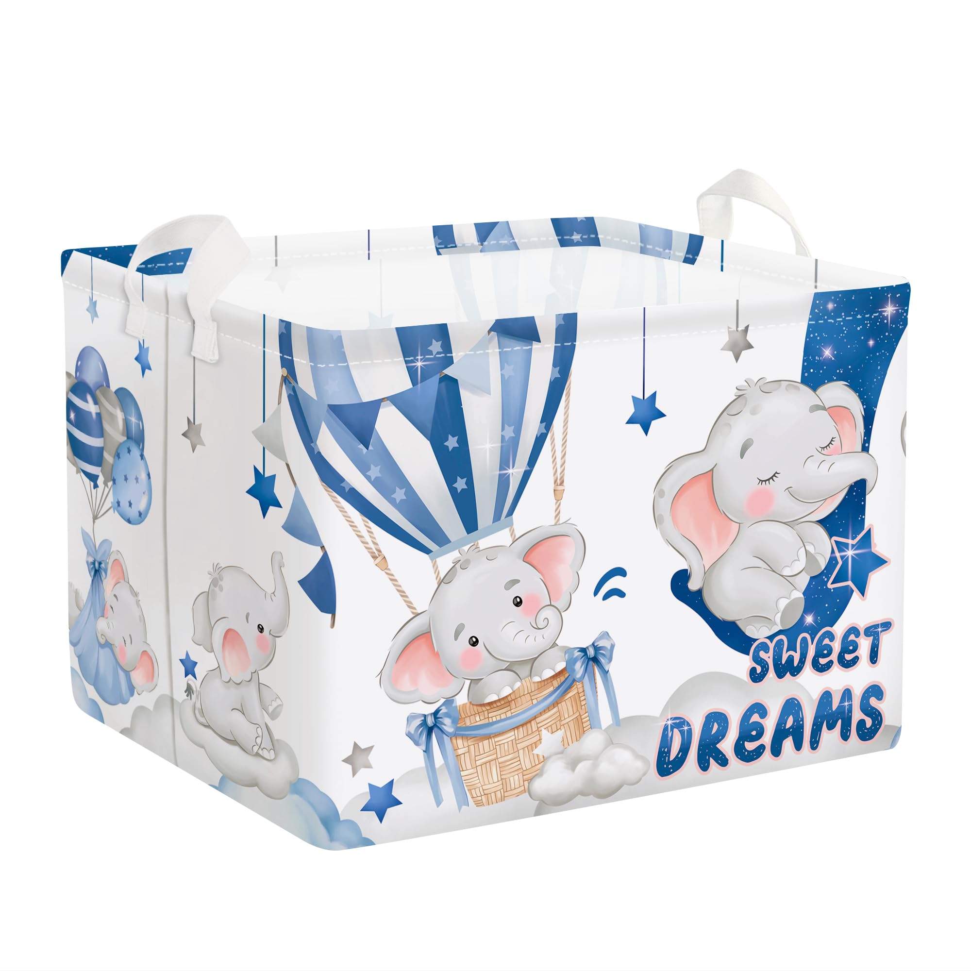 HUUMONSS sleeping elephants laundry basket with clouds in a child-friendly setup