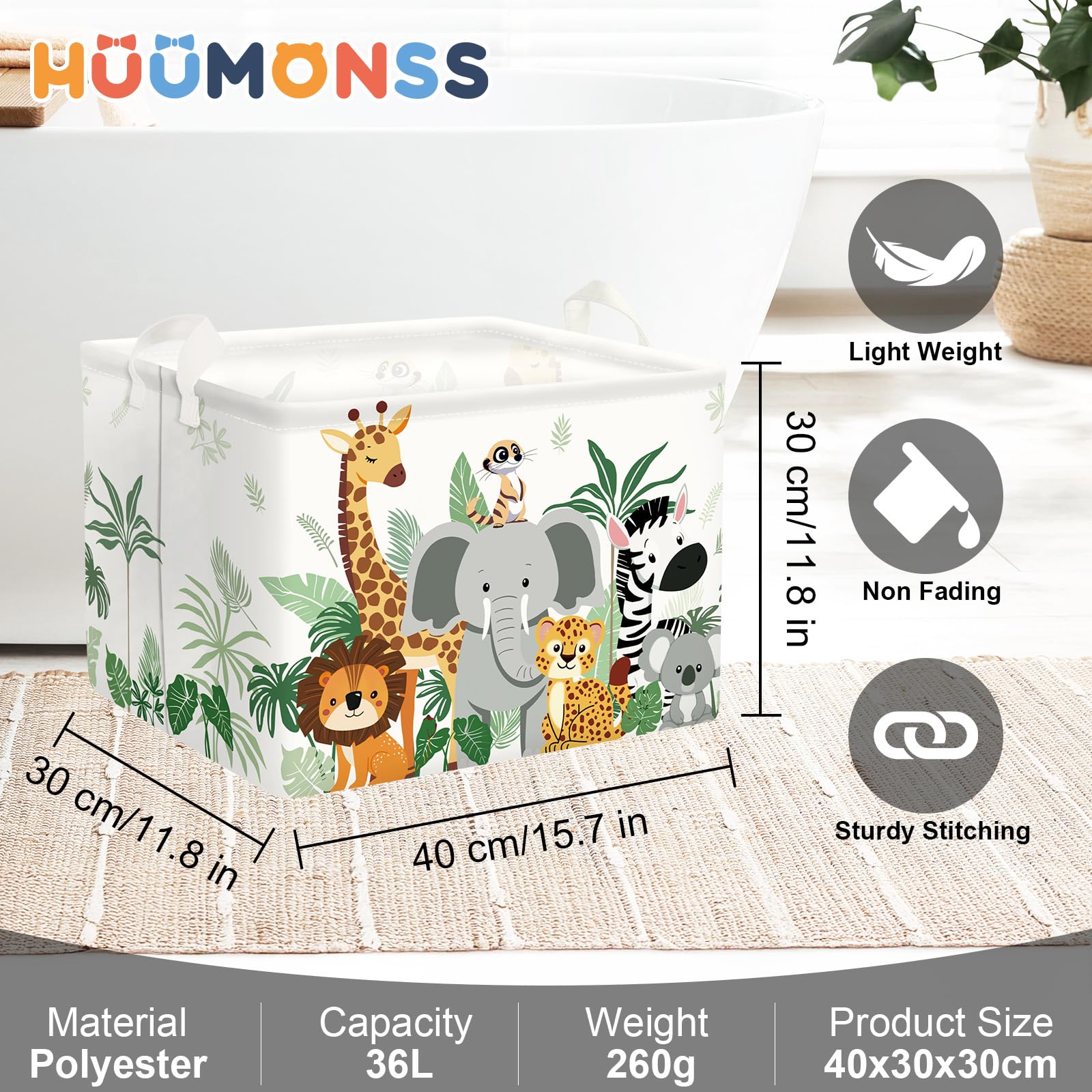 HUUMONSS Tropical Animals hamper 36-liter capacity for clothes and toys.