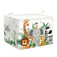 HUUMONSS Tropical Animals hamper collapsed for space-saving nursery storage.