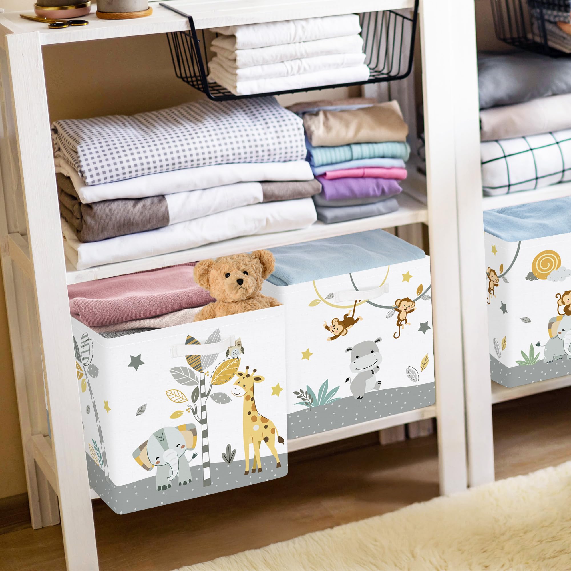 HUUMONSS tropical animals design bin for shelf organization.