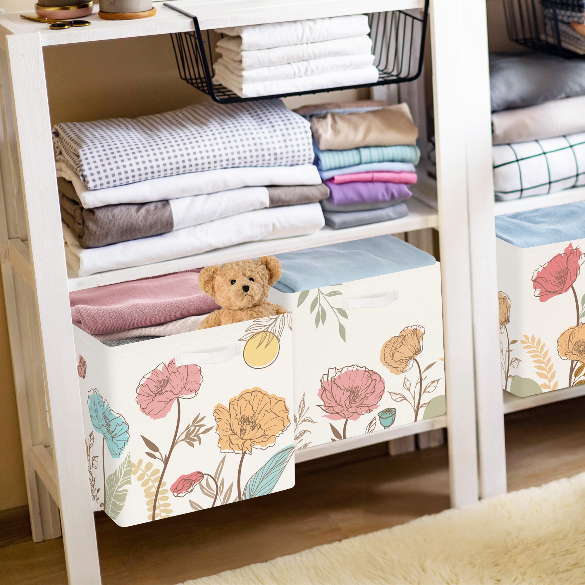 HUUMONSS Wild Flower collapsible bins fold flat for compact storage.