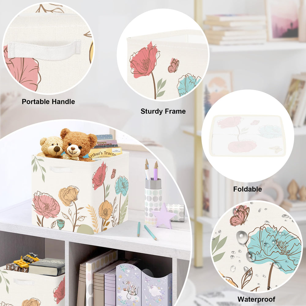 HUUMONSS Wild Flower toy and book bin helps keep play areas orderly.