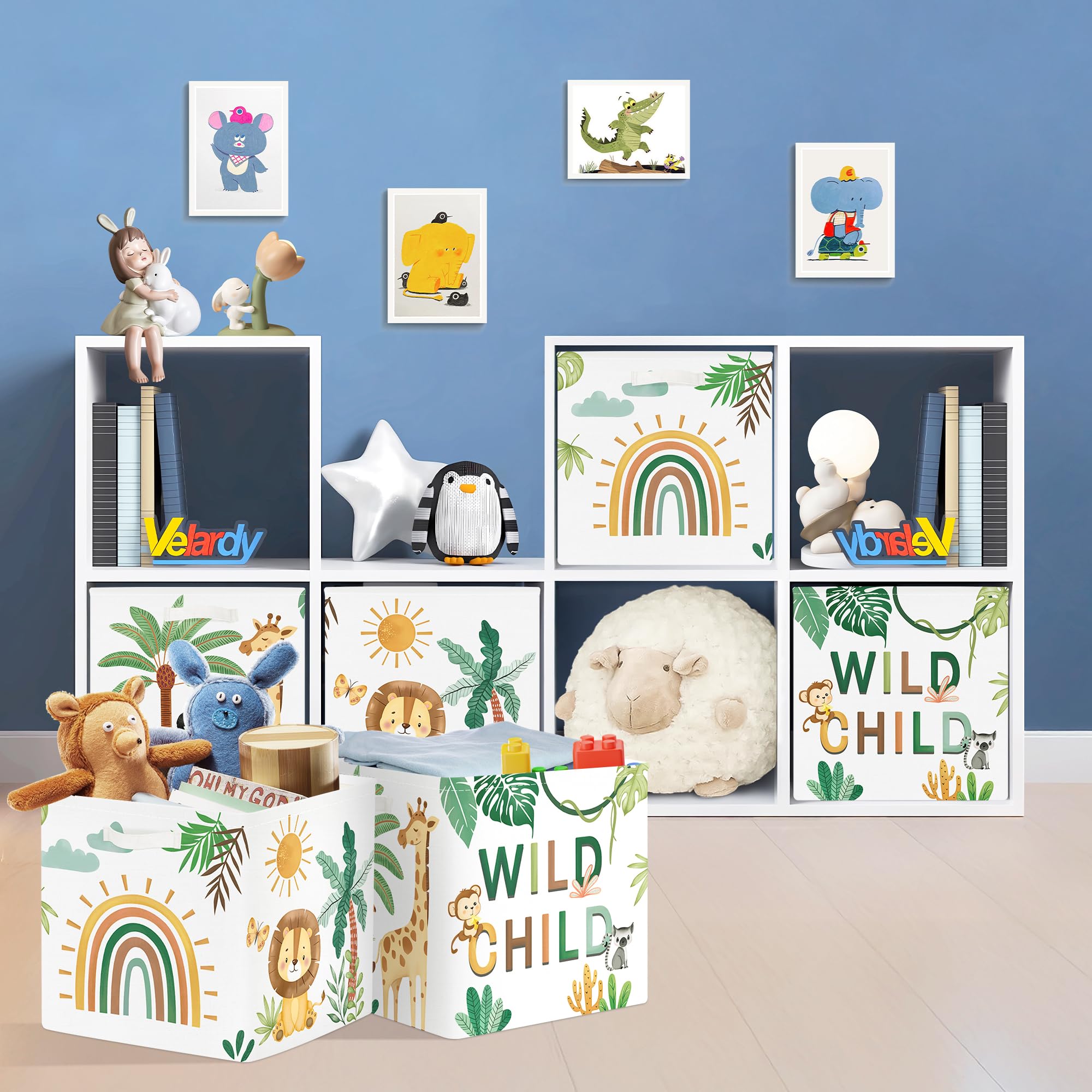 HUUMONSS woodland storage cube featuring palm leaves, perfect for nursery decor and organizing.
