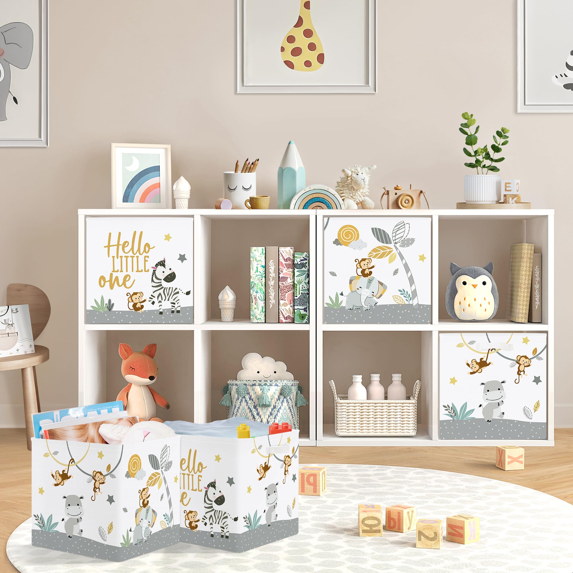 HUUMONSS zebra cube bin adds playful nursery storage.