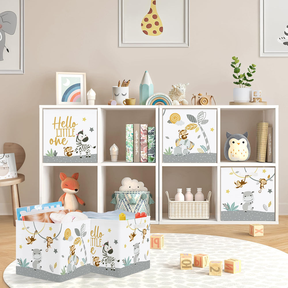 HUUMONSS zebra cube bin adds playful nursery storage.