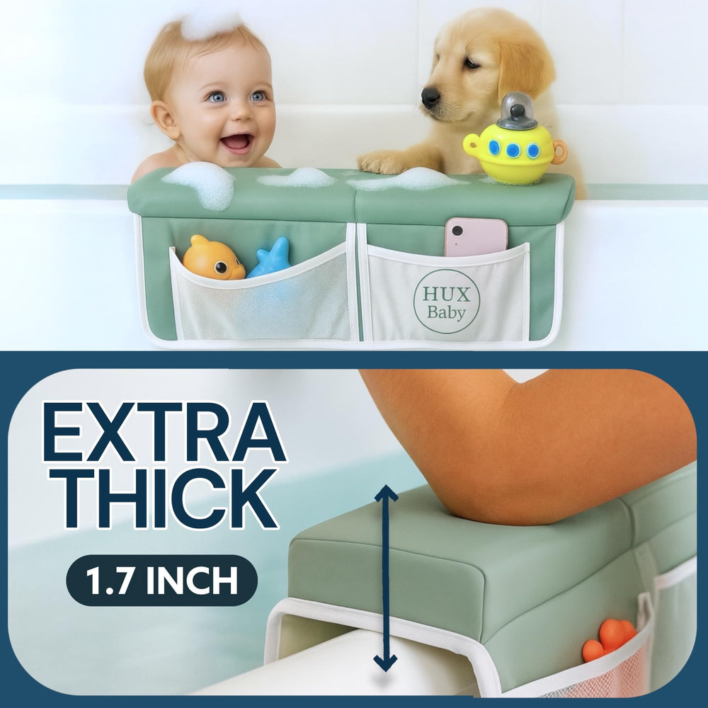 HUX Baby storage pockets organize bath toys and essentials within reach.