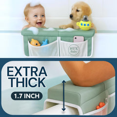 HUX Baby storage pockets organize bath toys and essentials within reach.