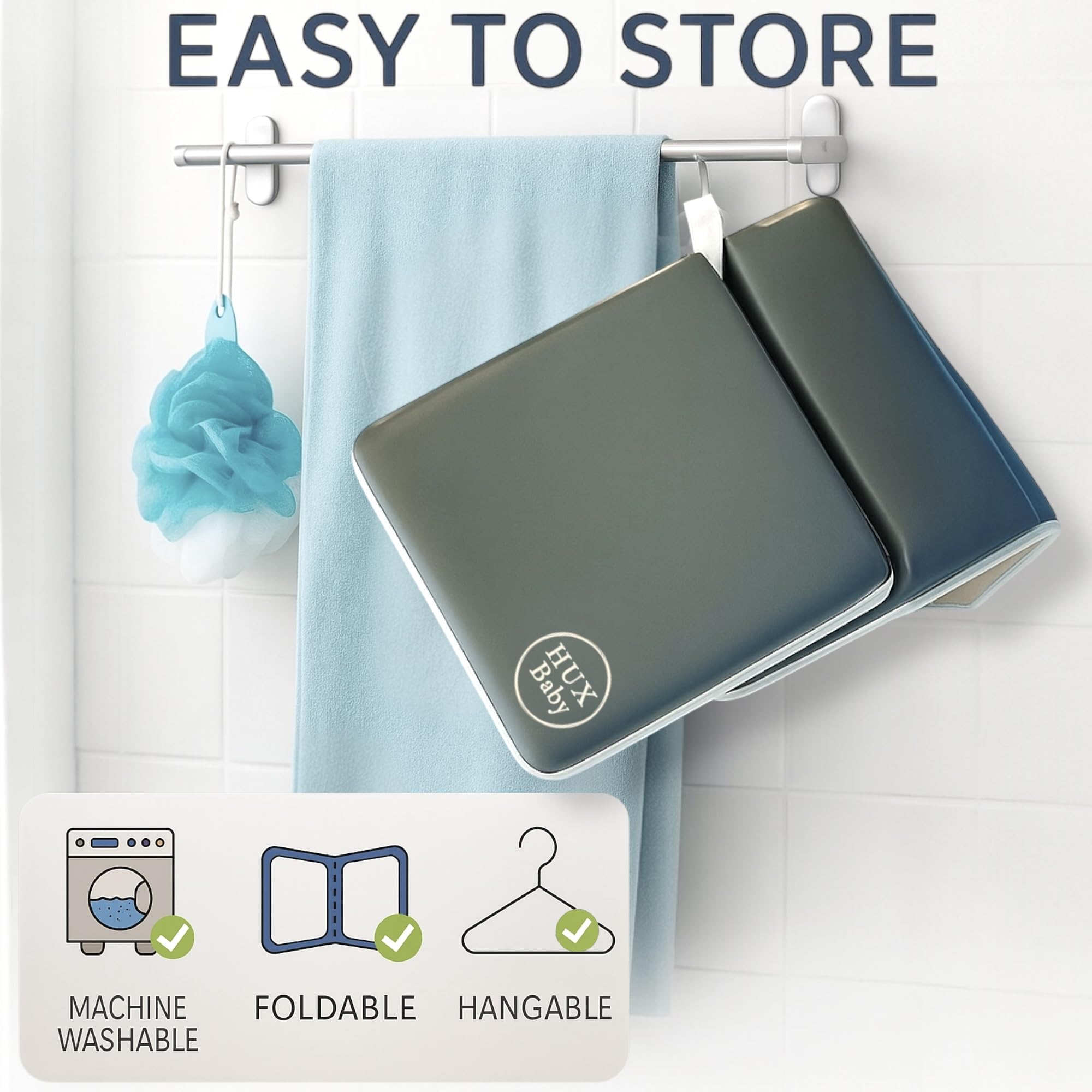 HUX Baby strong suction cups securing kneeler to tub surface.