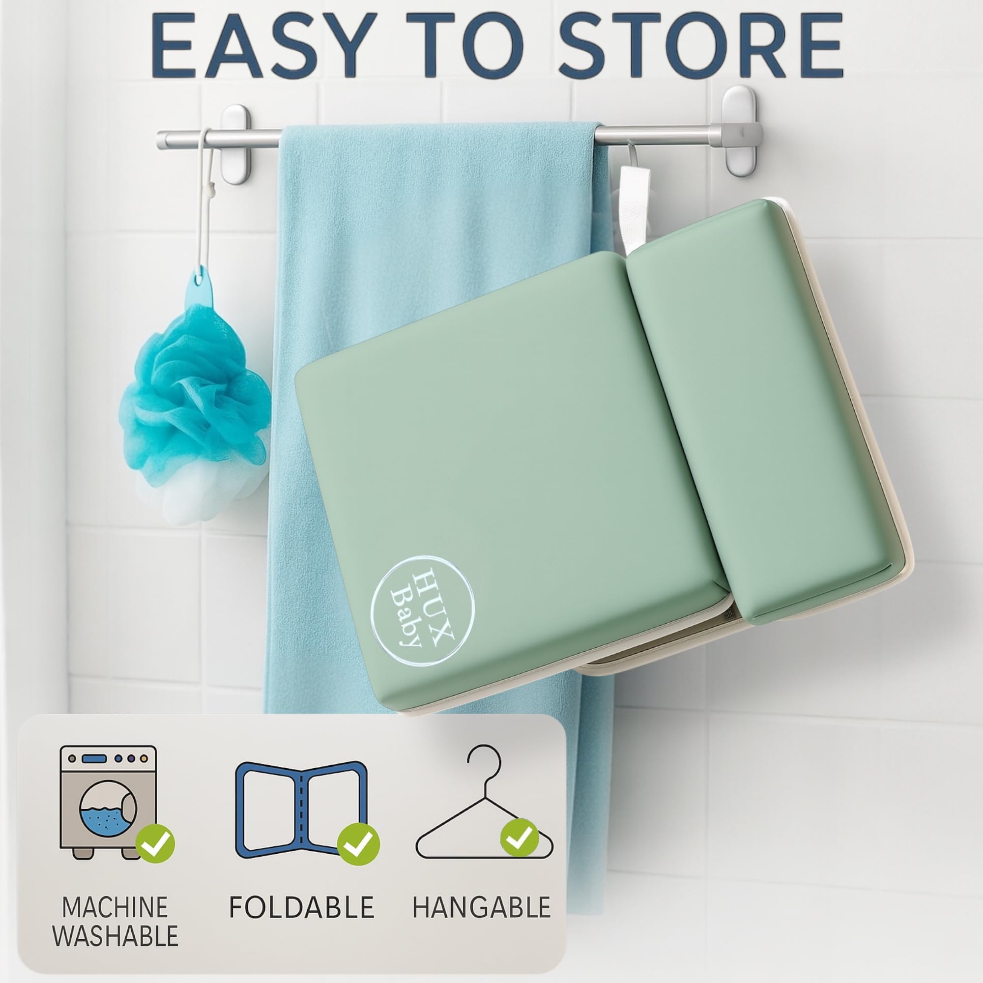 HUX Baby strong suction cups secure the mat to smooth tub surfaces.