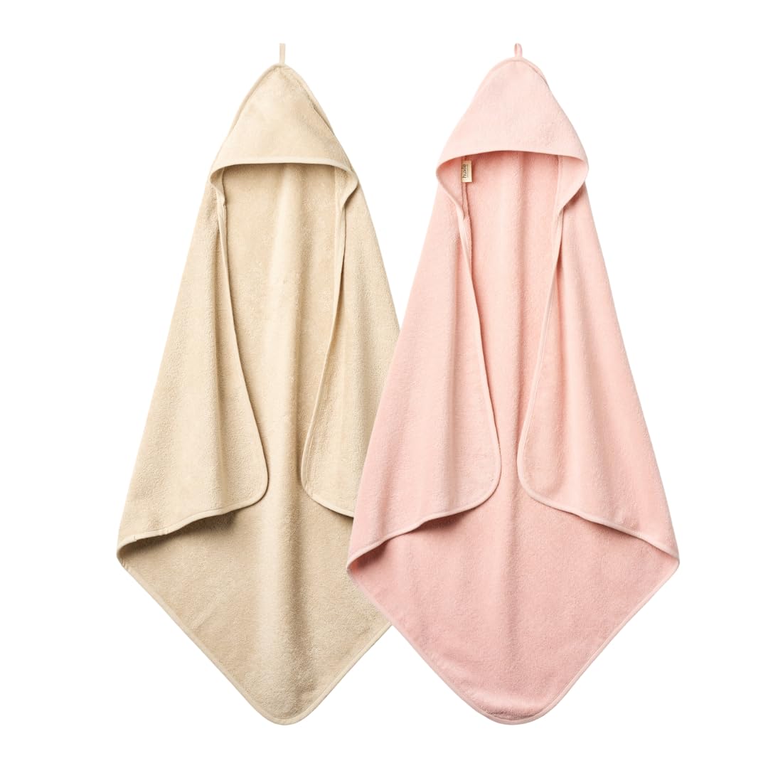 Huxie hooded towel 32x32 in blush and fog for newborn bath time