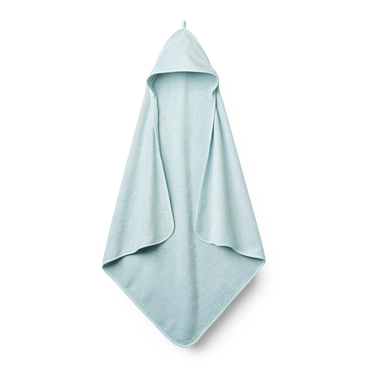 Huxie Baby Hooded Towel in baby blue, plush organic cotton for gentle drying.