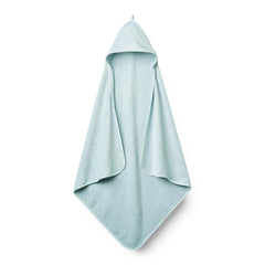 Huxie Baby Hooded Towel in baby blue, plush organic cotton for gentle drying.