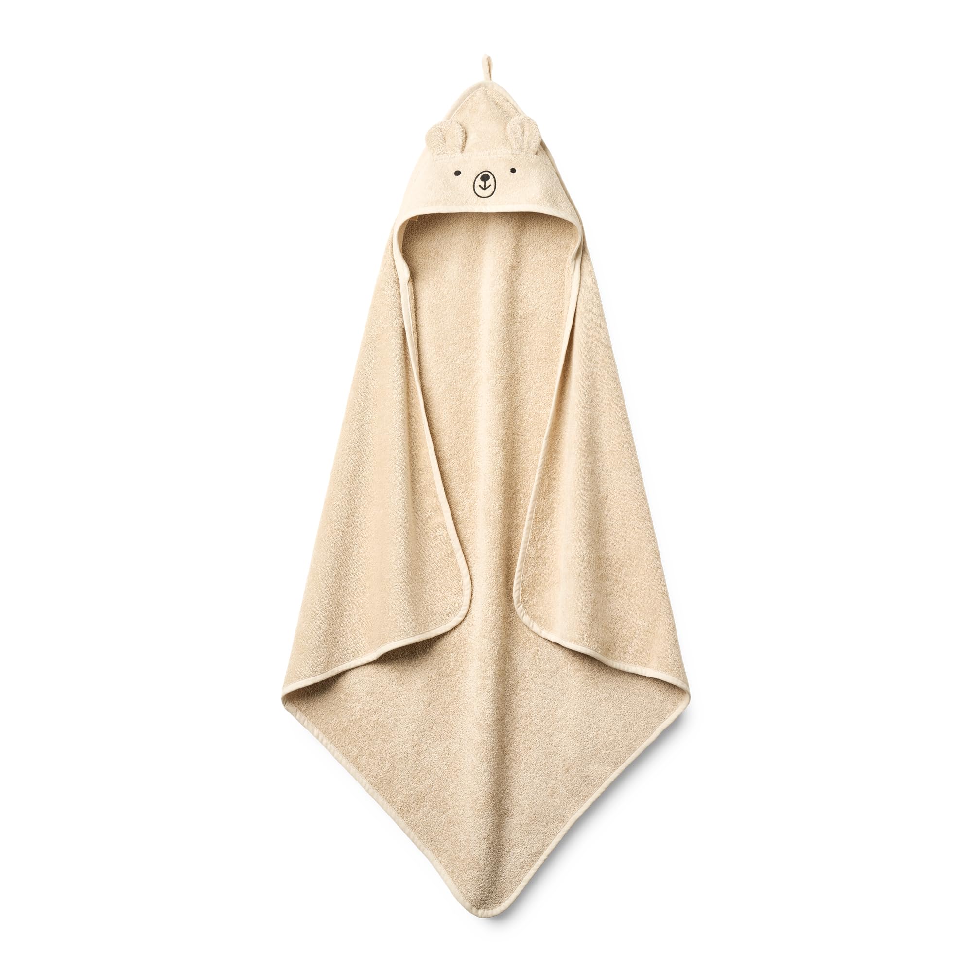Huxie bear fog hooded towel folded for warm, gentle post-bath comfort.