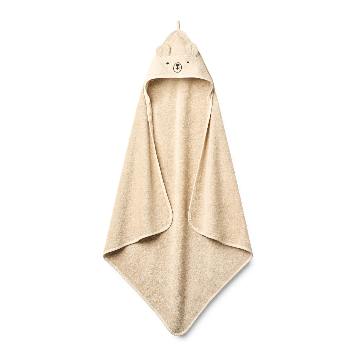 Huxie bear fog hooded towel folded for warm, gentle post-bath comfort.