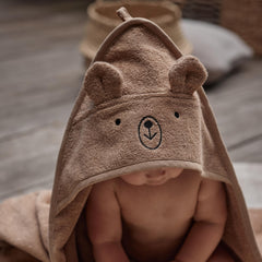 Huxie baby hooded towel Bear Natural plush feel for cozy drying after bath.