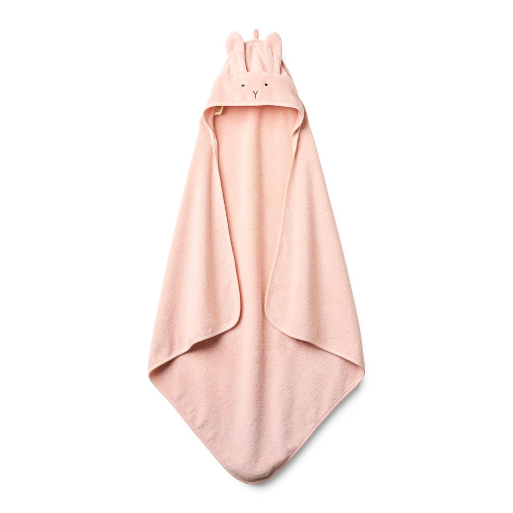 Huxie baby hooded towel organic cotton in a cozy wrap after bath