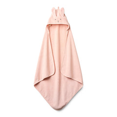 Huxie baby hooded towel organic cotton in a cozy wrap after bath