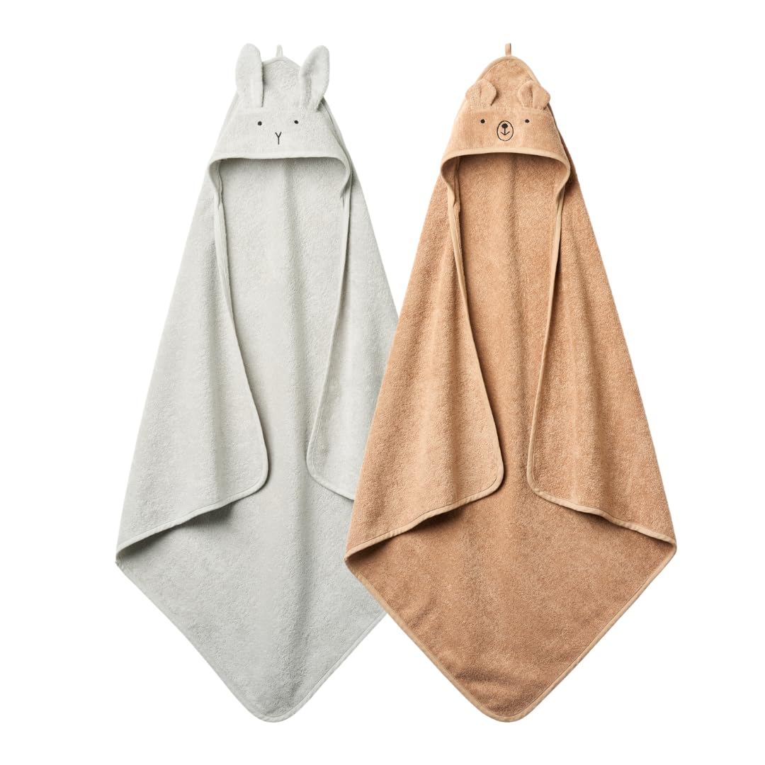 Huxie baby hooded towel Rabbit Grey soft fabric for gentle post-bath cuddles.