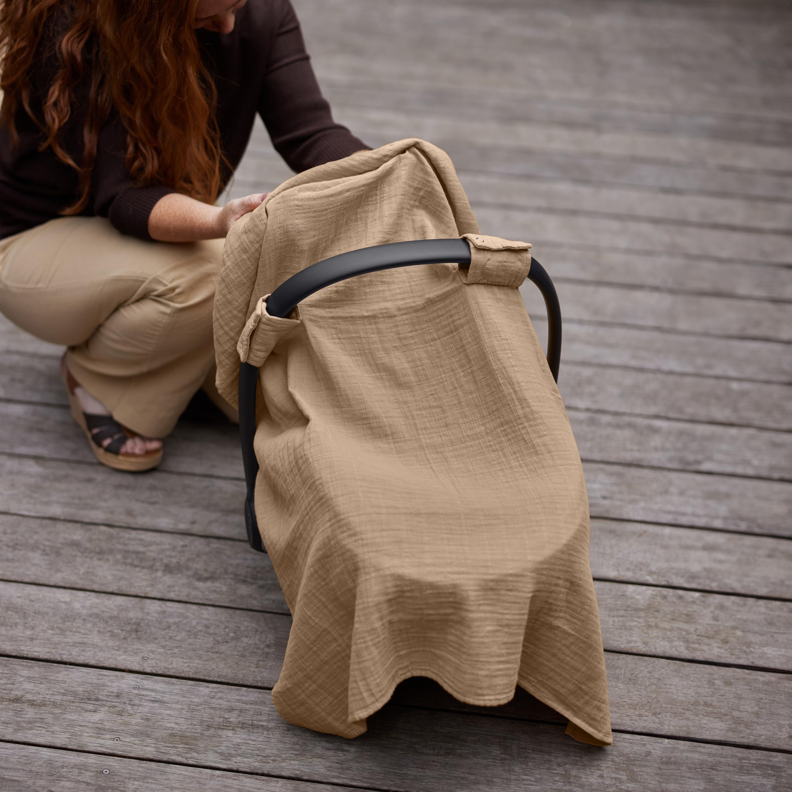 Huxie carseat cover soft grey natural fabric shows timeless color