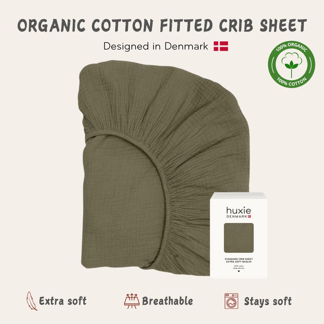 Huxie crib sheet with deep pockets for secure, snug fit.