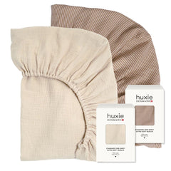 Huxie fog crib sheet close-up highlights ultra-soft organic cotton.