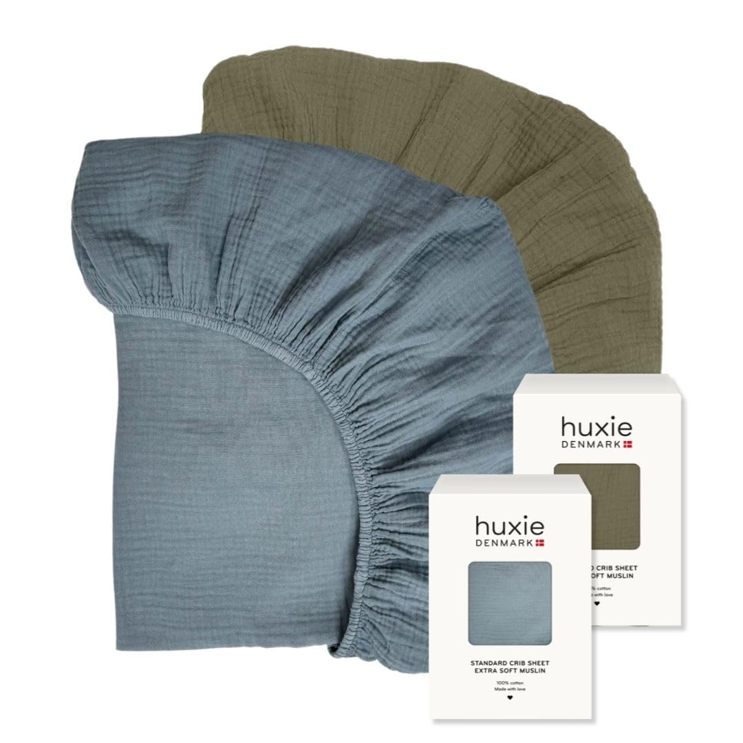 Huxie organic cotton muslin crib sheet in 28x52 fitted for standard cribs