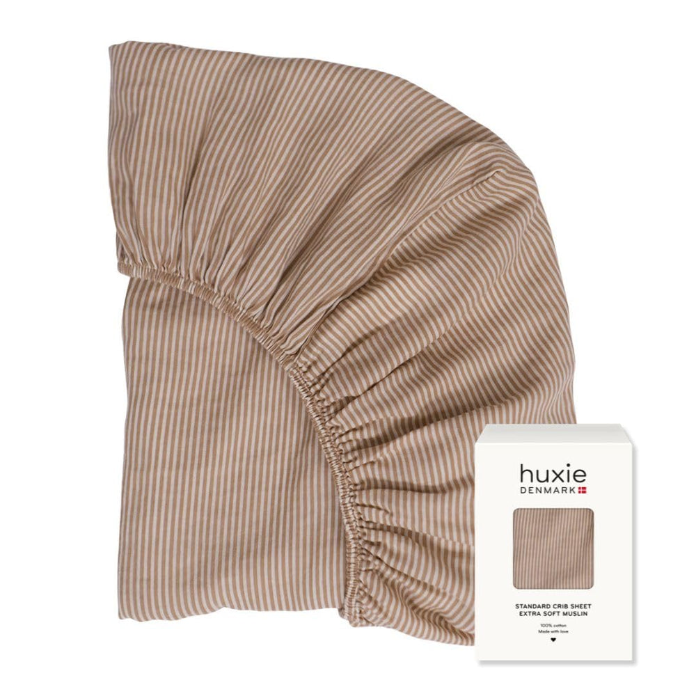 Huxie organic cotton natural stripe crib sheets offer breathable softness for safe baby sleep
