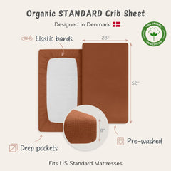 Huxie standard-size crib sheet in cedar, snug fit and secure elastic edge