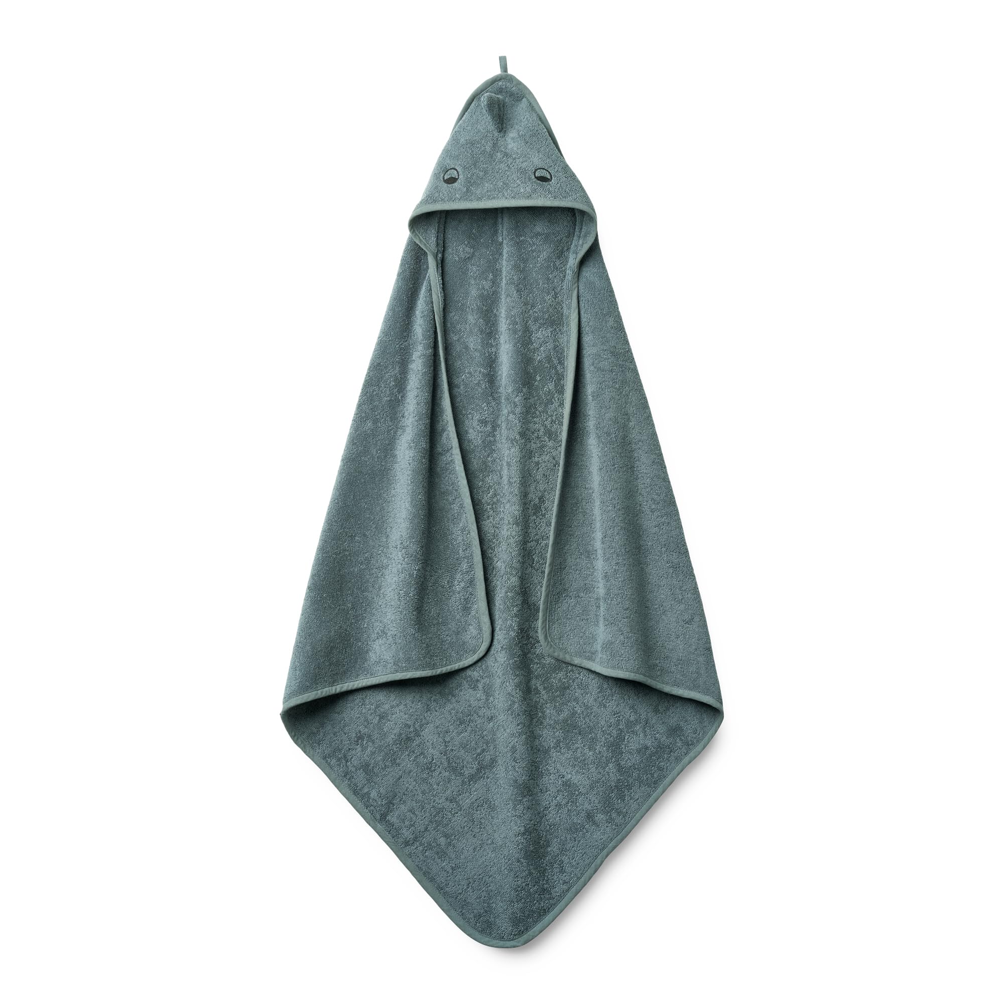 Huxie Dino Tradewinds hooded towel front view, ultra-soft for gentle post-bath drying