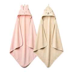 Huxie Hooded Towel Rabbit Blush shows a cozy hood for gentle drying.