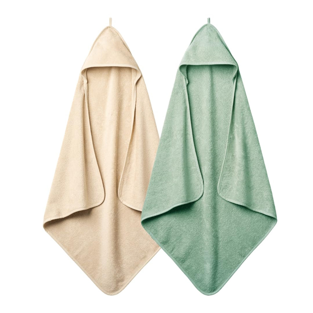 Huxie hooded towel in Roman Green keeps baby warm after bath