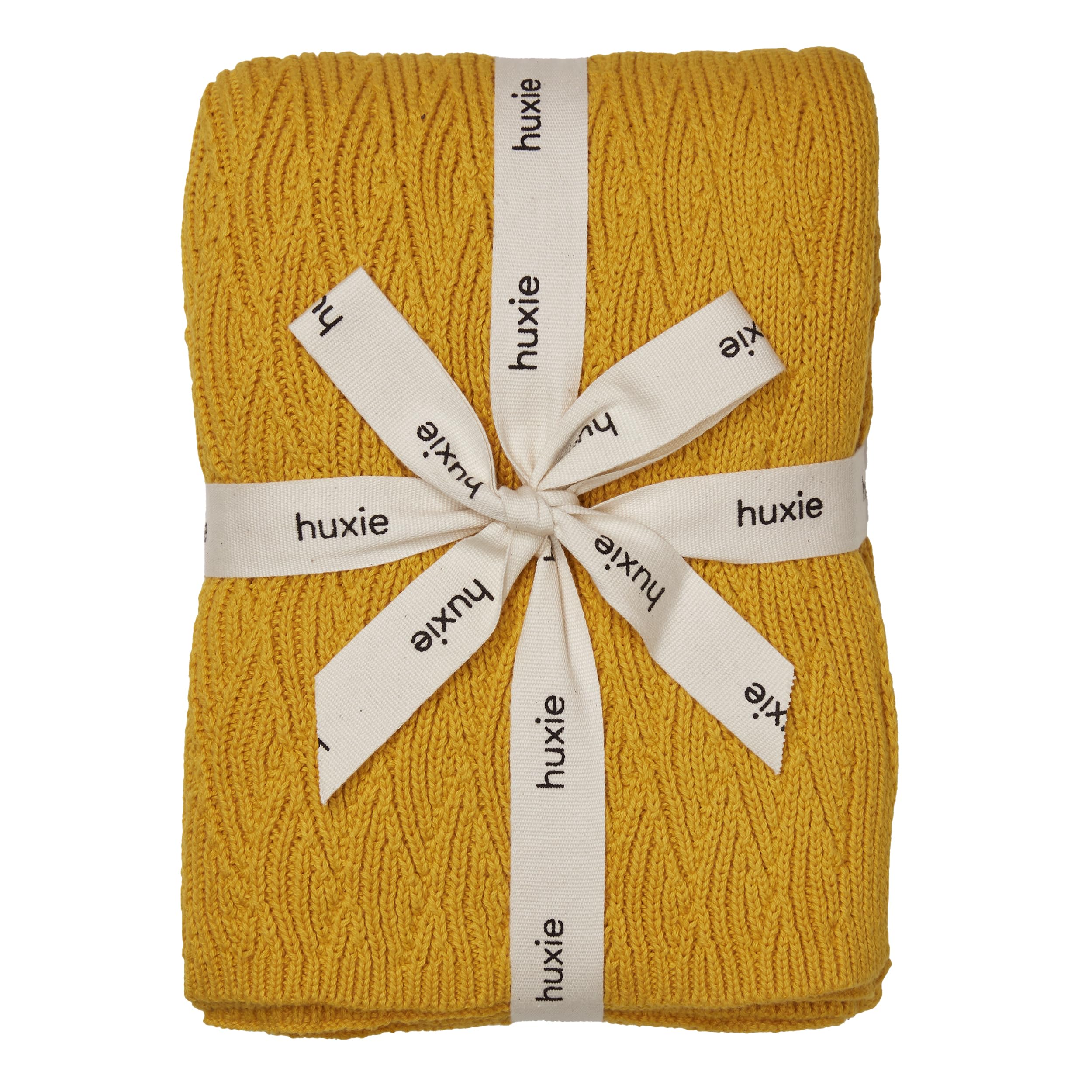 Huxie Knitted Baby Blanket Waves-Yellow close-up texture for gentle newborn skin contact.