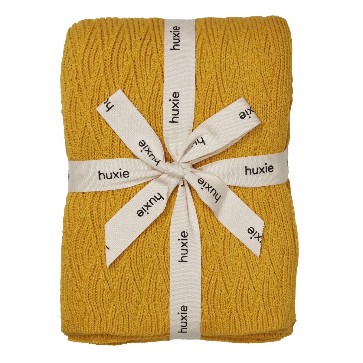 Huxie Knitted Baby Blanket Waves-Yellow close-up texture for gentle newborn skin contact.