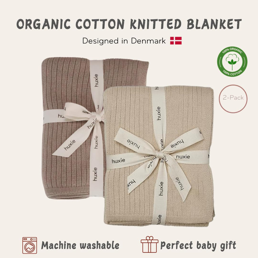 Huxie knitted blanket mochachino color providing gentle warmth for naps.