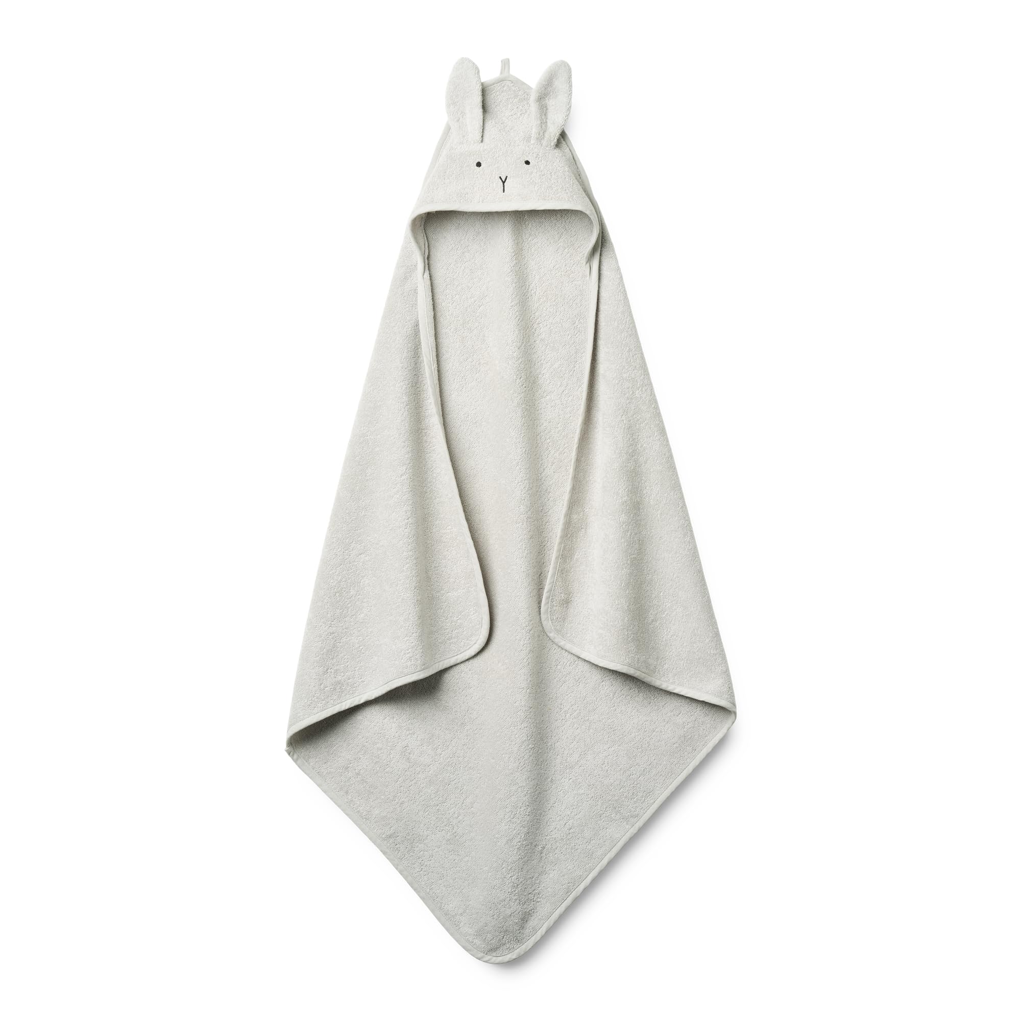 Huxie Rabbit Pearl Grey hooded towel front view, cozy organic cotton warmth for baby